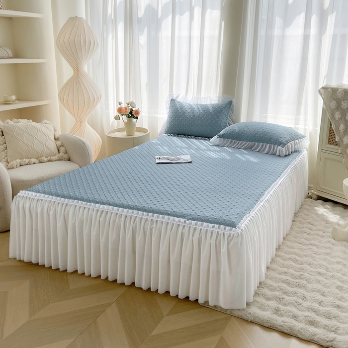 91家纺网 家纺一手货源 找家纺 怡源梦 2026新款高分子凉感床裙款凉席席子凉席-心动 心动-兰色