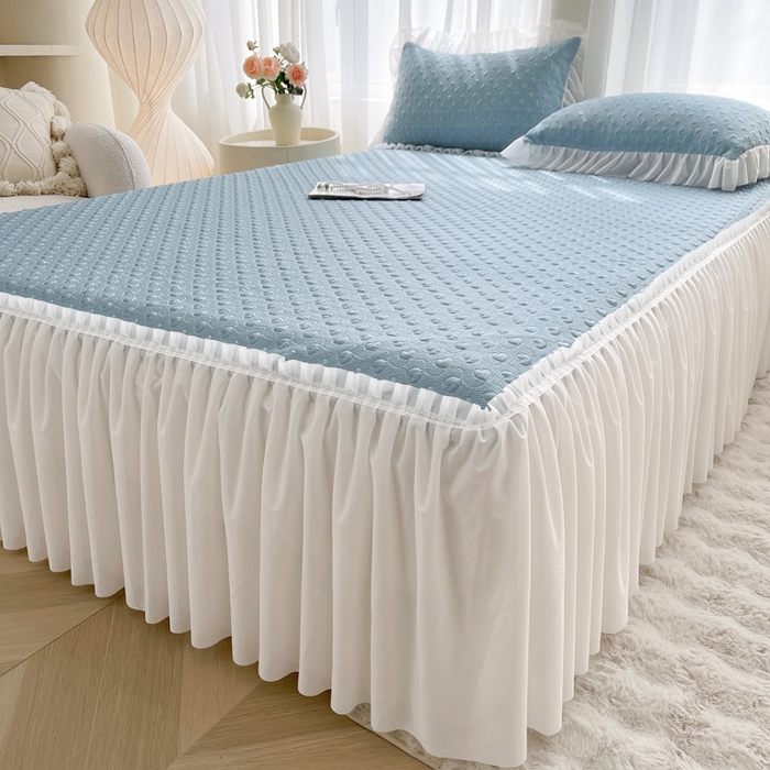 91家纺网 家纺一手货源 找家纺 怡源梦 2026新款高分子凉感床裙款凉席席子凉席-心动 心动-兰色