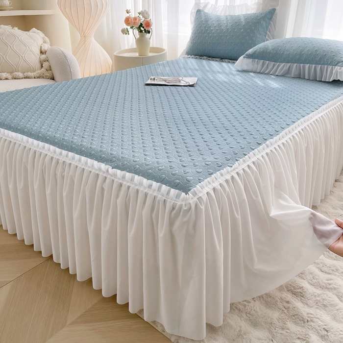 91家纺网 家纺一手货源 找家纺 怡源梦 2026新款高分子凉感床裙款凉席席子凉席-心动 心动-兰色