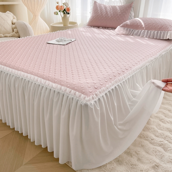 91家纺网 家纺一手货源 找家纺 怡源梦 2026新款高分子凉感床裙款凉席席子凉席-心动 心动-粉色