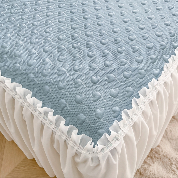 91家纺网 家纺一手货源 找家纺 怡源梦 2026新款高分子凉感床裙款凉席席子凉席-心动 心动-兰色