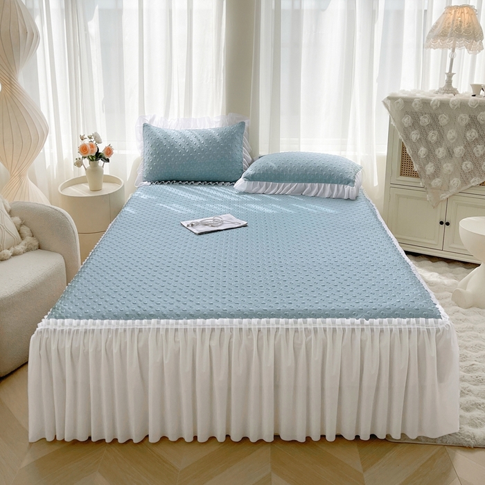 91家纺网 家纺一手货源 找家纺 怡源梦 2026新款高分子凉感床裙款凉席席子凉席-心动 心动-兰色