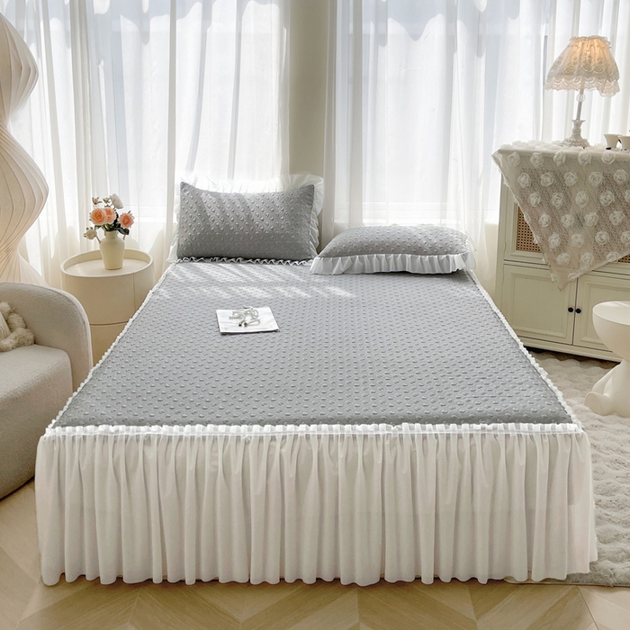 91家纺网 家纺一手货源 找家纺 怡源梦 2026新款高分子凉感床裙款凉席席子凉席-心动 心动-灰色