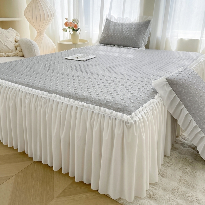 91家纺网 家纺一手货源 找家纺 怡源梦 2026新款高分子凉感床裙款凉席席子凉席-心动 心动-灰色