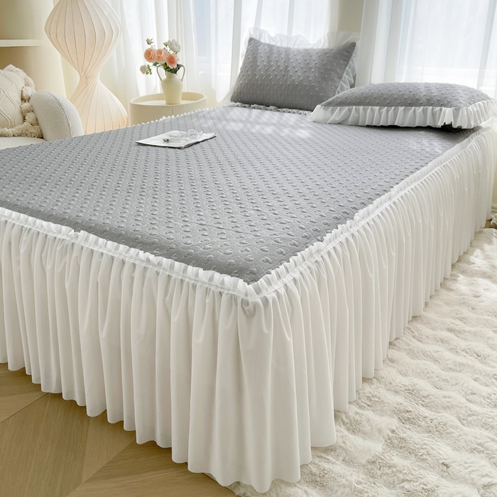 91家纺网 家纺一手货源 找家纺 怡源梦 2026新款高分子凉感床裙款凉席席子凉席-心动 心动-灰色