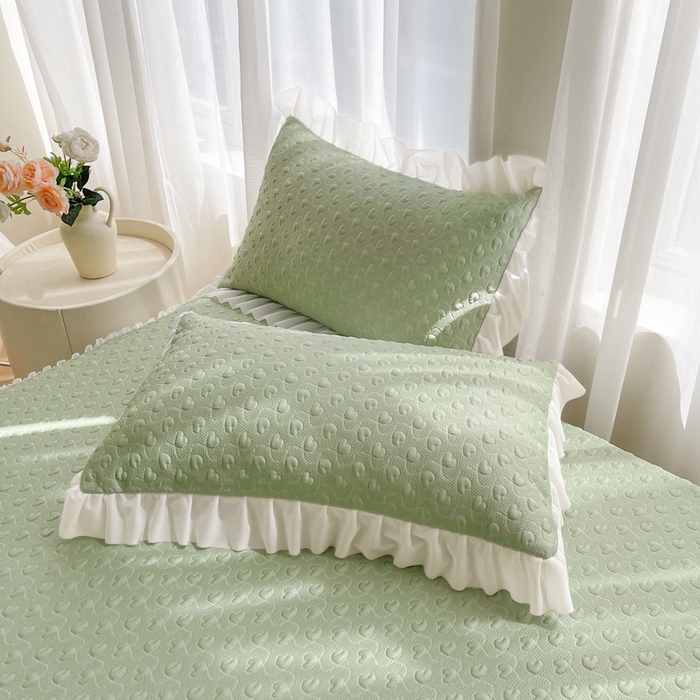 91家纺网 家纺一手货源 找家纺 怡源梦 2026新款高分子凉感床裙款凉席席子凉席-心动 心动-绿色