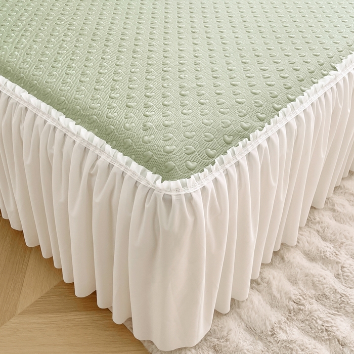 91家纺网 家纺一手货源 找家纺 怡源梦 2026新款高分子凉感床裙款凉席席子凉席-心动 心动-绿色