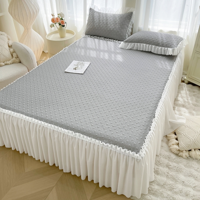 91家纺网 家纺一手货源 找家纺 怡源梦 2026新款高分子凉感床裙款凉席席子凉席-心动 心动-灰色