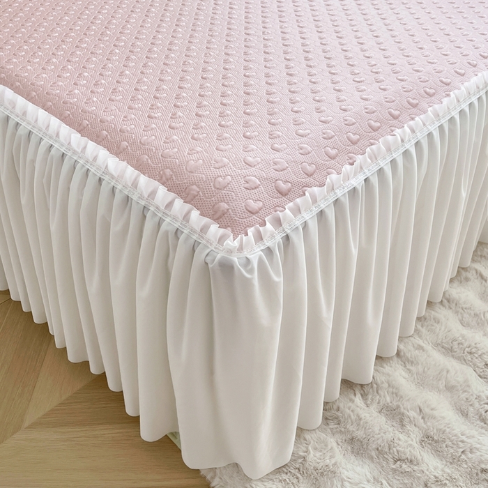 91家纺网 家纺一手货源 找家纺 怡源梦 2026新款高分子凉感床裙款凉席席子凉席-心动 心动-粉色