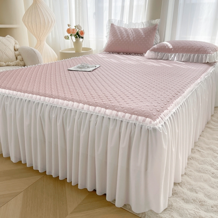 91家纺网 家纺一手货源 找家纺 怡源梦 2026新款高分子凉感床裙款凉席席子凉席-心动 心动-粉色