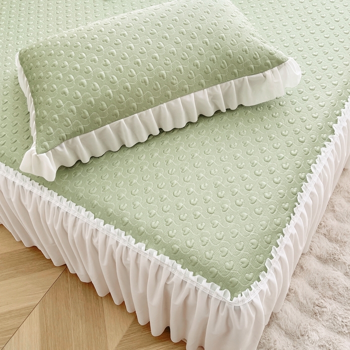 91家纺网 家纺一手货源 找家纺 怡源梦 2026新款高分子凉感床裙款凉席席子凉席-心动 心动-绿色