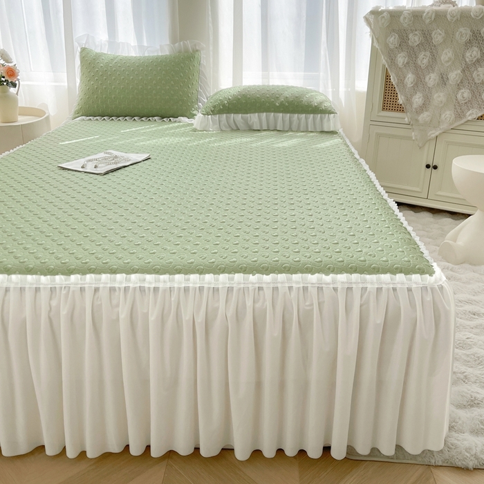 91家纺网 家纺一手货源 找家纺 怡源梦 2026新款高分子凉感床裙款凉席席子凉席-心动 心动-绿色