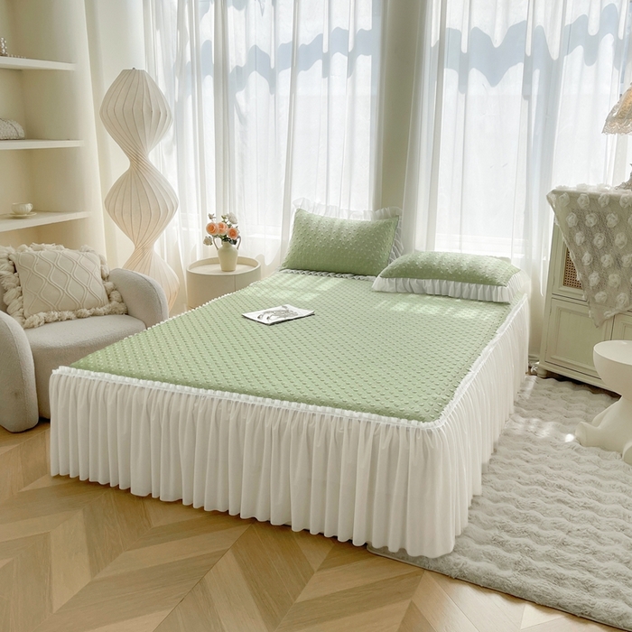91家纺网 家纺一手货源 找家纺 怡源梦 2026新款高分子凉感床裙款凉席席子凉席-心动 心动-绿色