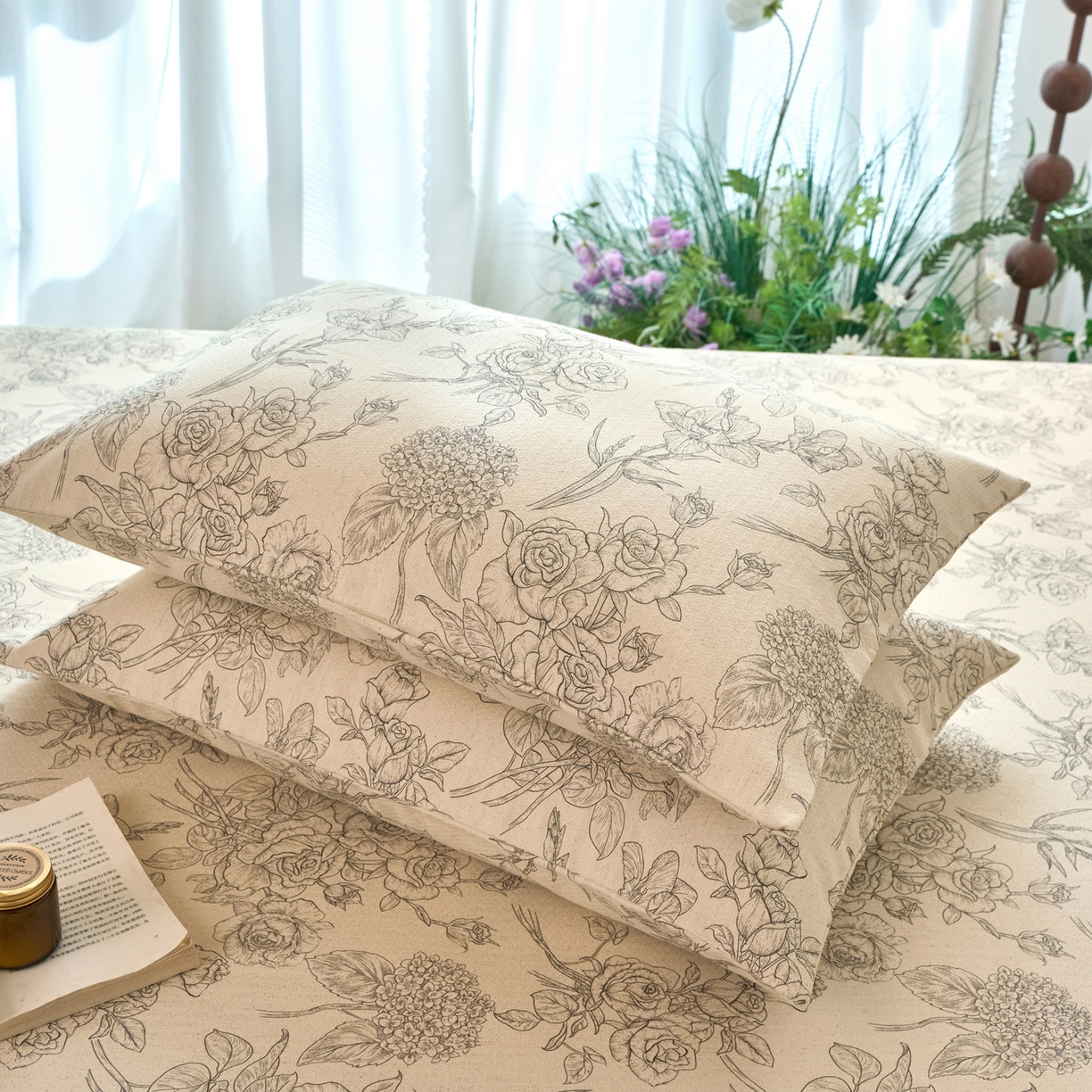 91家纺网 家纺一手货源 找家纺 春皖家纺 2026春夏新款棉麻老粗布系列单枕套 枕套单件 墨香