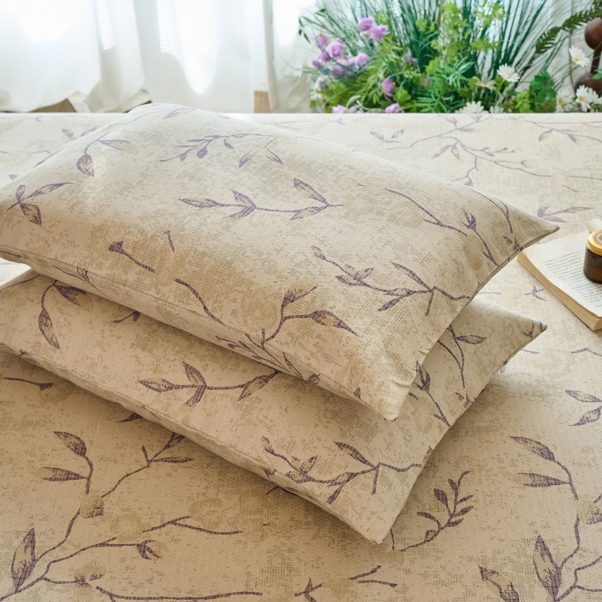 91家纺网 家纺一手货源 找家纺 春皖家纺 2026春夏新款棉麻老粗布系列单枕套 枕套单件 浅蔓