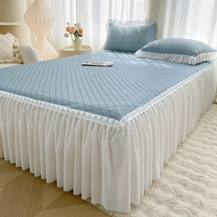 91家纺网 家纺一手货源 找家纺 怡源梦 2026新款高分子凉感床裙款凉席席子凉席-心动 心动-兰色