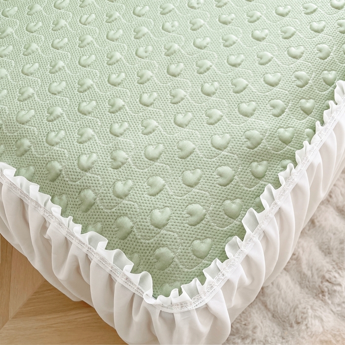 91家纺网 家纺一手货源 找家纺 怡源梦 2026新款高分子凉感床裙款凉席席子凉席-心动 心动-绿色