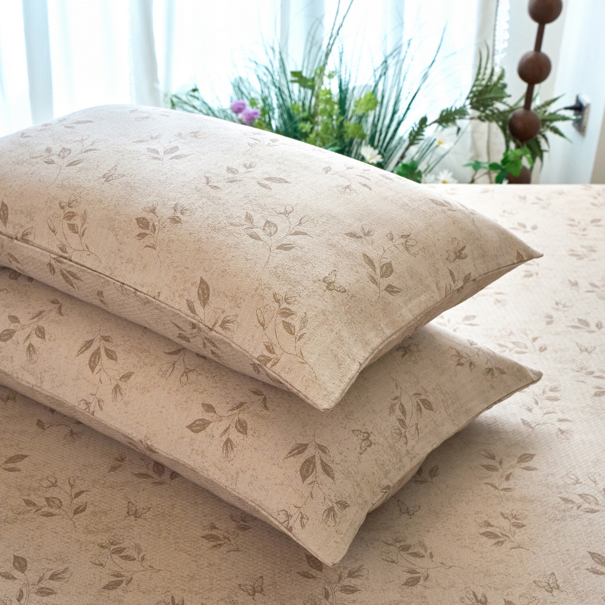 91家纺网 家纺一手货源 找家纺 春皖家纺 2026春夏新款棉麻老粗布系列单枕套 枕套单件 蝶影