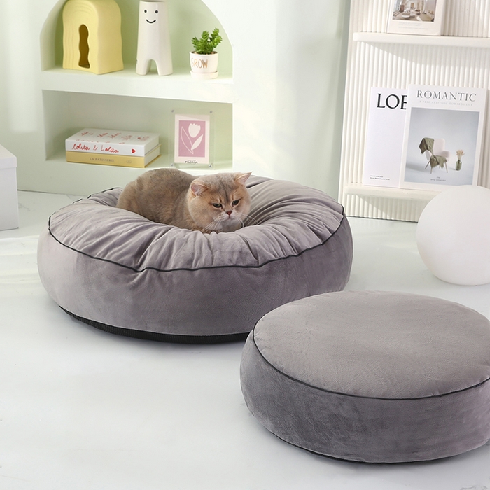 91家纺网 家纺一手货源 找家纺 永光家居 2026新款圆墩墩宠物窝可拆卸猫窝狗窝四季通用猫咪用品狗狗用品 灰色 75x75x15cm
