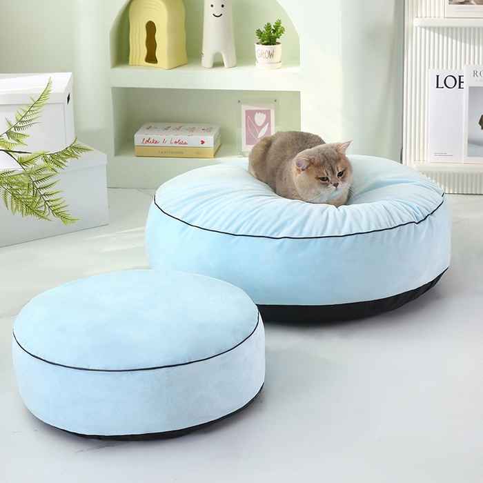 91家纺网 家纺一手货源 找家纺 永光家居 2026新款圆墩墩宠物窝可拆卸猫窝狗窝四季通用猫咪用品狗狗用品 蓝色 75x75x15cm