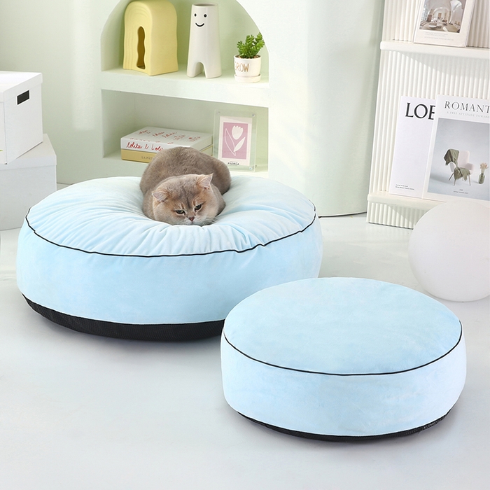 91家纺网 家纺一手货源 找家纺 永光家居 2026新款圆墩墩宠物窝可拆卸猫窝狗窝四季通用猫咪用品狗狗用品 蓝色 75x75x15cm