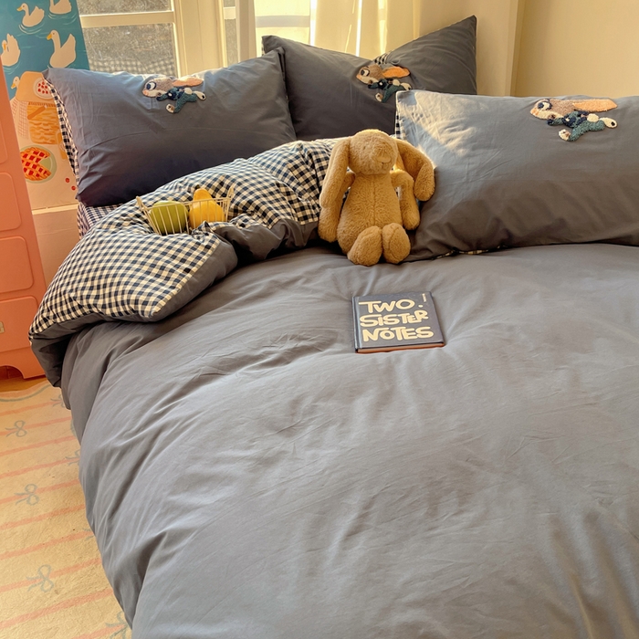 91家纺网 家纺一手货源 找家纺 慕尚家纺 2026春夏新款色织水洗棉毛巾绣四件套 朱迪