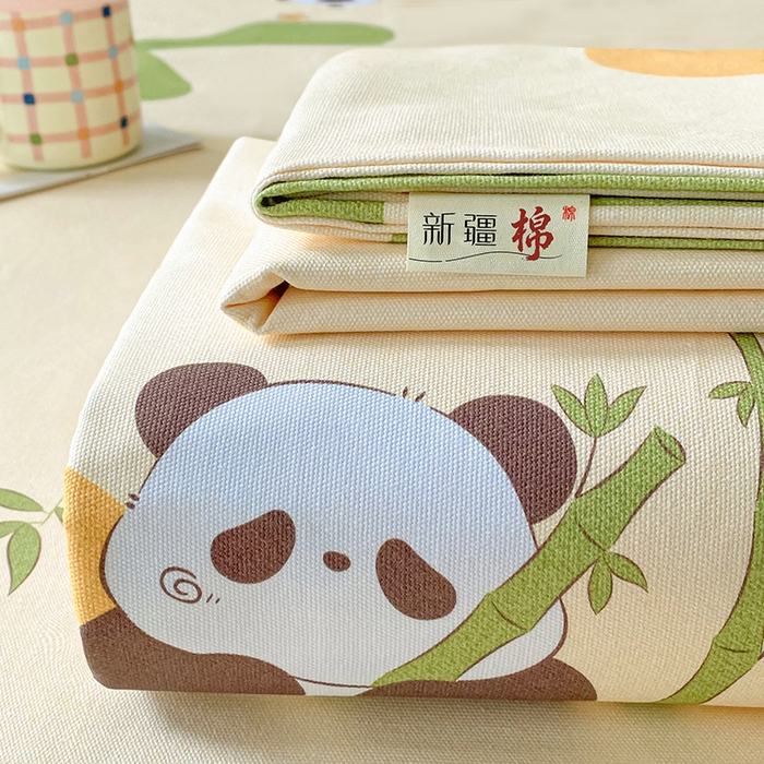 91家纺网 家纺一手货源 找家纺 棉乐町家居 2026春夏新款100%全棉纯棉老粗布床单凉席席子 竹子熊猫