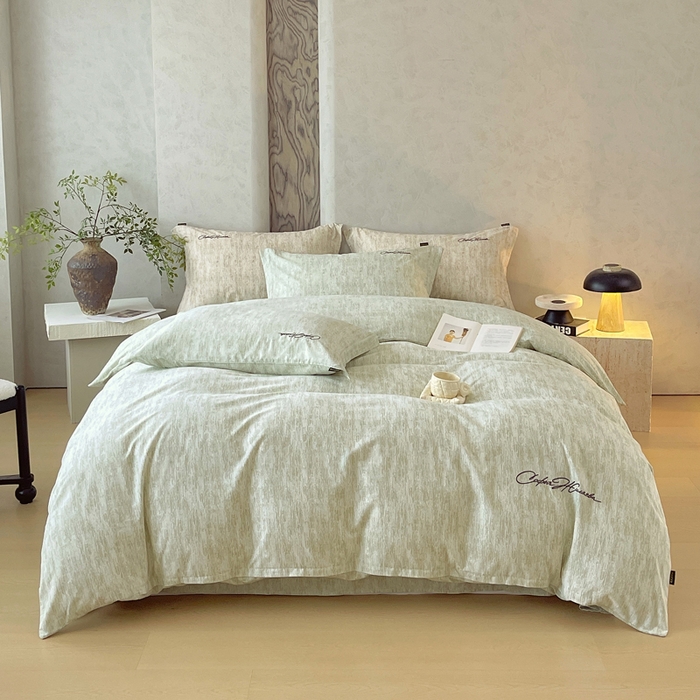 91家纺网 家纺一手货源 找家纺 春皖家纺 2026春夏新款天丝棉刺绣四件套 苔绮绿