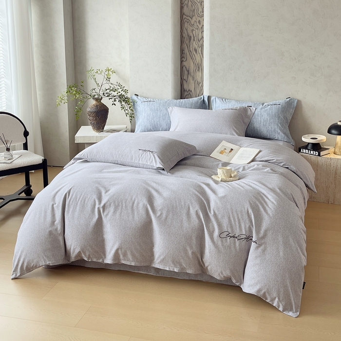 91家纺网 家纺一手货源 找家纺 春皖家纺 2026春夏新款天丝棉刺绣四件套 钛绮灰