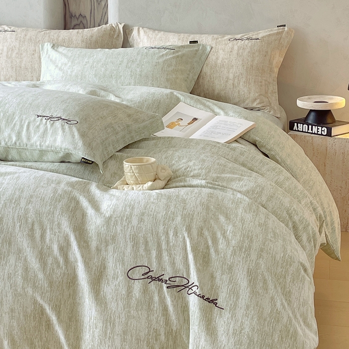 91家纺网 家纺一手货源 找家纺 春皖家纺 2026春夏新款天丝棉刺绣四件套 苔绮绿