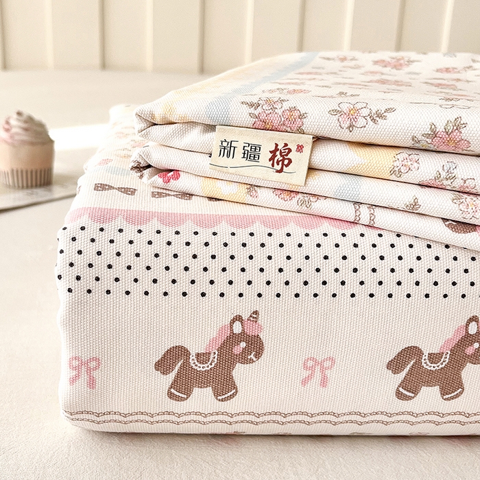 91家纺网 家纺一手货源 找家纺 棉乐町家居 2026春夏新款100%全棉纯棉老粗布床单凉席席子 小红马