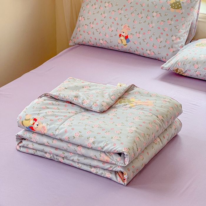 梦舒阳家纺 2026新款仿棉夏凉被古法水洗棉夏被空调被跑量款 花涧小兔