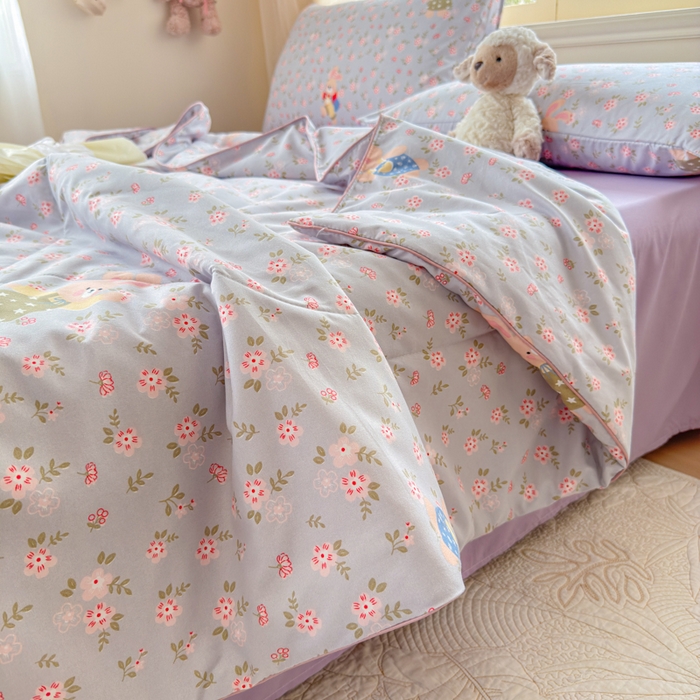 91家纺网 家纺一手货源 找家纺 梦舒阳家纺 2026新款仿棉夏凉被古法水洗棉夏被空调被跑量款 花涧小兔