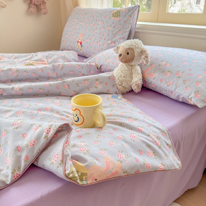 91家纺网 家纺一手货源 找家纺 梦舒阳家纺 2026新款仿棉夏凉被古法水洗棉夏被空调被跑量款 花涧小兔