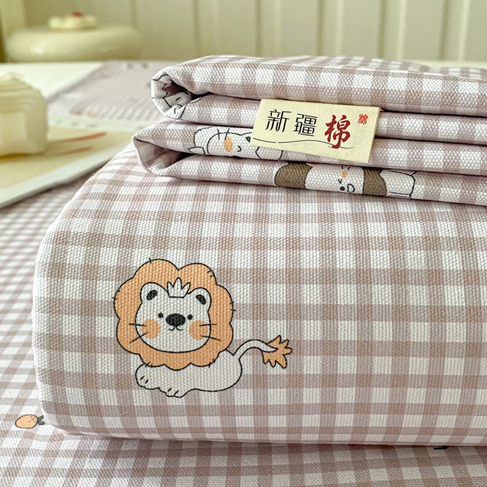 91家纺网 家纺一手货源 找家纺 棉乐町家居 2026春夏新款100%全棉纯棉老粗布床单凉席席子 小狮子
