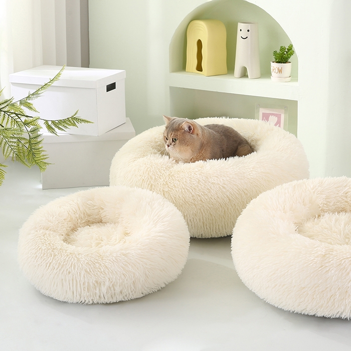 91家纺网 家纺一手货源 找家纺 永光家居 2026新款甜甜圈宠物窝猫窝狗窝四季通用猫咪用品狗狗用品 米白色 60x60cm