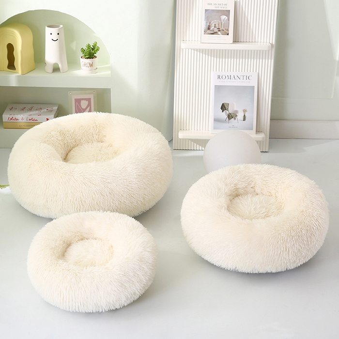 91家纺网 家纺一手货源 找家纺 永光家居 2026新款甜甜圈宠物窝猫窝狗窝四季通用猫咪用品狗狗用品 米白色 60x60cm