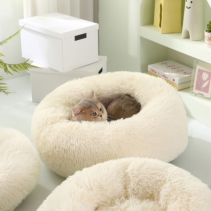 91家纺网 家纺一手货源 找家纺 永光家居 2026新款甜甜圈宠物窝猫窝狗窝四季通用猫咪用品狗狗用品 米白色 60x60cm