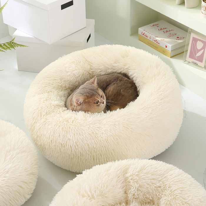 91家纺网 家纺一手货源 找家纺 永光家居 2026新款甜甜圈宠物窝猫窝狗窝四季通用猫咪用品狗狗用品 米白色 60x60cm