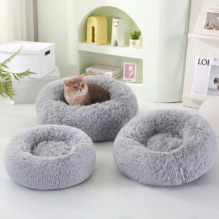 91家纺网 家纺一手货源 找家纺 永光家居 2026新款甜甜圈宠物窝猫窝狗窝四季通用猫咪用品狗狗用品 灰色 60x60cm