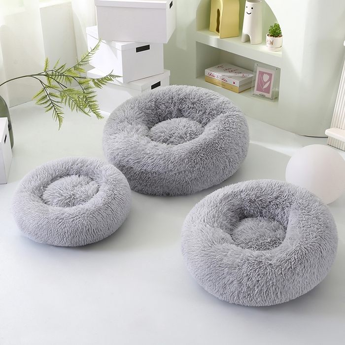 91家纺网 家纺一手货源 找家纺 永光家居 2026新款甜甜圈宠物窝猫窝狗窝四季通用猫咪用品狗狗用品 灰色 60x60cm