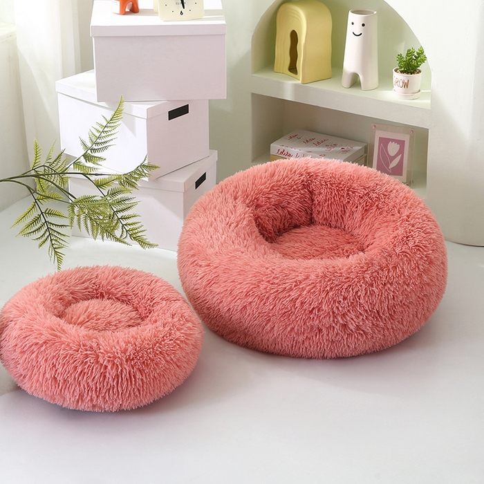 91家纺网 家纺一手货源 找家纺 永光家居 2026新款甜甜圈宠物窝猫窝狗窝四季通用猫咪用品狗狗用品 粉色 60x60cm