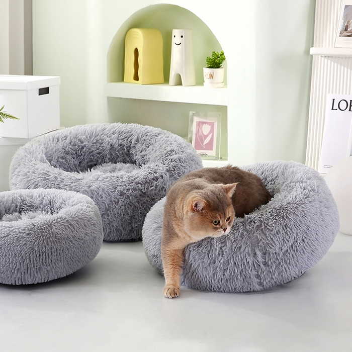 91家纺网 家纺一手货源 找家纺 永光家居 2026新款甜甜圈宠物窝猫窝狗窝四季通用猫咪用品狗狗用品 灰色 40x40cm