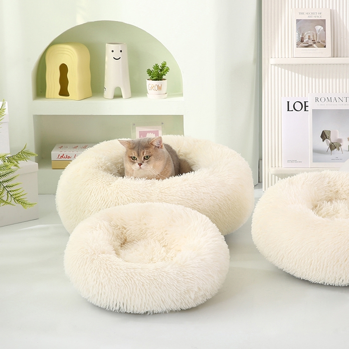 91家纺网 家纺一手货源 找家纺 永光家居 2026新款甜甜圈宠物窝猫窝狗窝四季通用猫咪用品狗狗用品 米白色 50x50cm