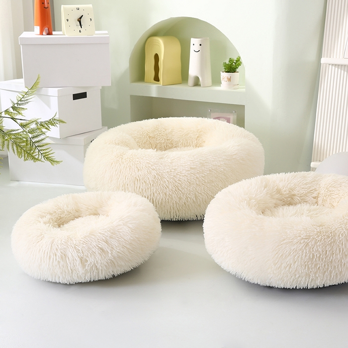 91家纺网 家纺一手货源 找家纺 永光家居 2026新款甜甜圈宠物窝猫窝狗窝四季通用猫咪用品狗狗用品 米白色 50x50cm