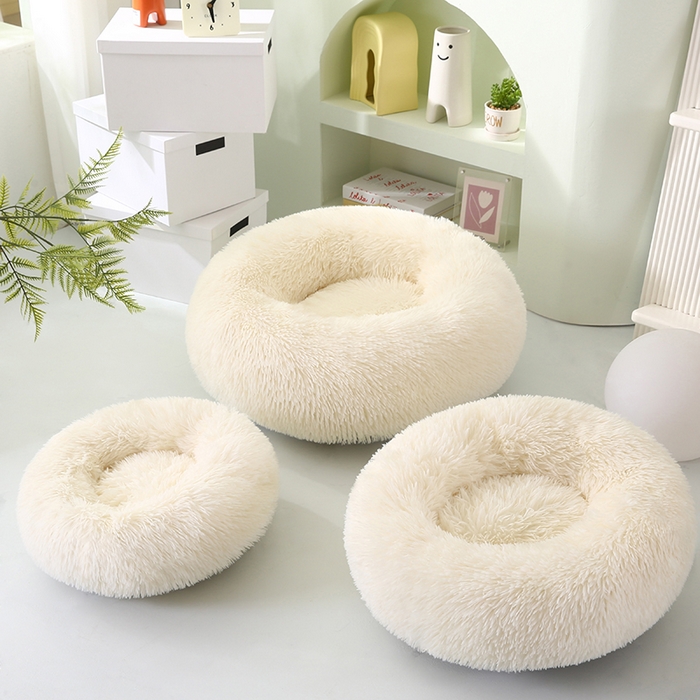 91家纺网 家纺一手货源 找家纺 永光家居 2026新款甜甜圈宠物窝猫窝狗窝四季通用猫咪用品狗狗用品 米白色 50x50cm