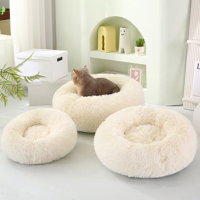 91家纺网 家纺一手货源 找家纺 永光家居 2026新款甜甜圈宠物窝猫窝狗窝四季通用猫咪用品狗狗用品 米白色 50x50cm