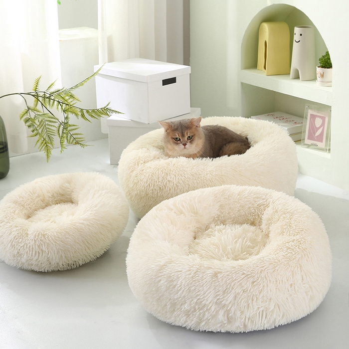 91家纺网 家纺一手货源 找家纺 永光家居 2026新款甜甜圈宠物窝猫窝狗窝四季通用猫咪用品狗狗用品 米白色 50x50cm