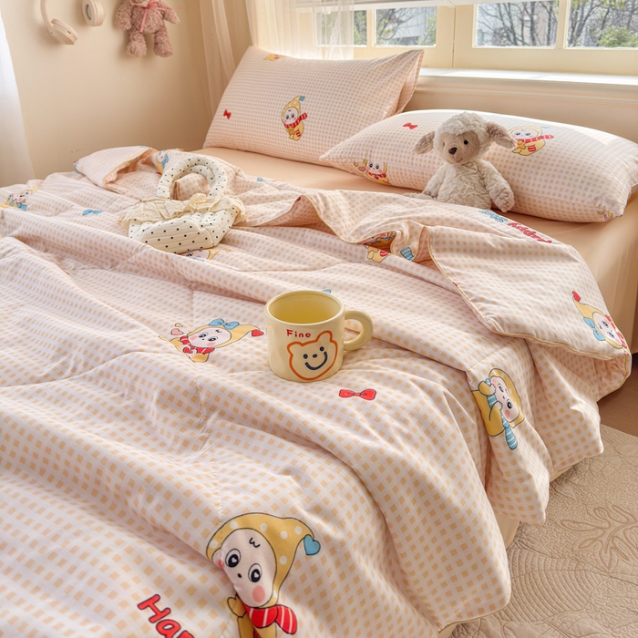 91家纺网 家纺一手货源 找家纺 梦舒阳家纺 2026新款仿棉夏凉被古法水洗棉夏被空调被跑量款 黄格子星星