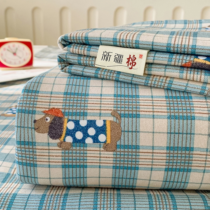 91家纺网 家纺一手货源 找家纺 棉乐町家居 2026春夏新款100%全棉纯棉老粗布床单凉席席子 小萌狗